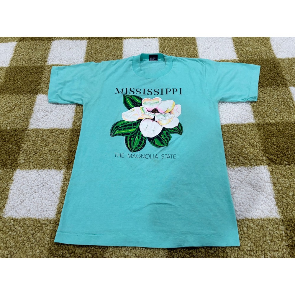 Vintage Screen‎ Stars Best Mississippi Magnolia State T-Shirt Teal Single Stitch